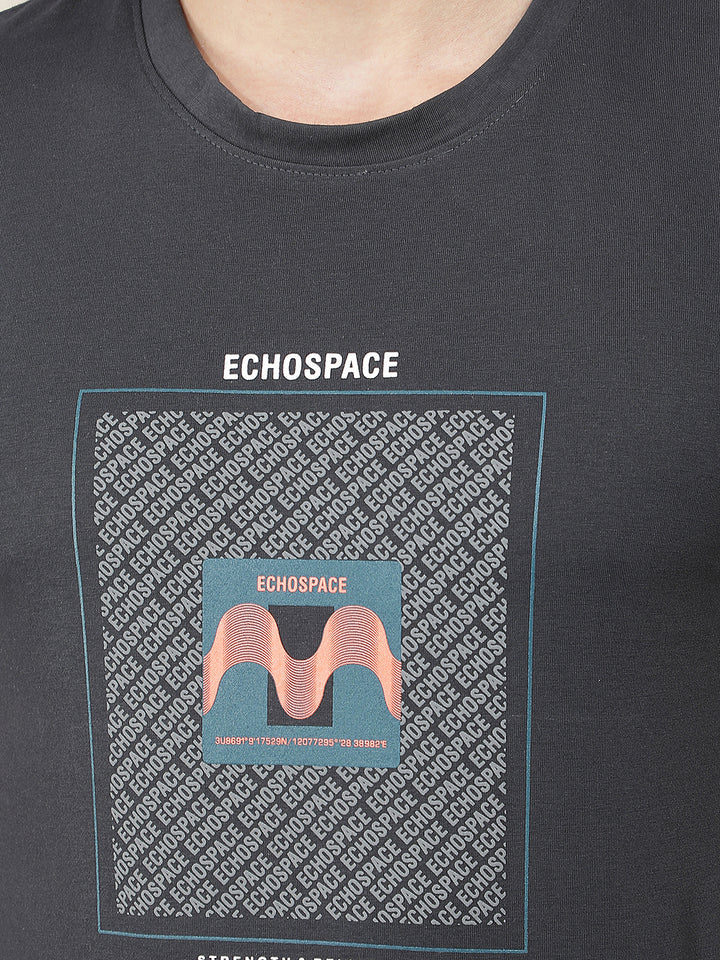 navy blue printed round tees