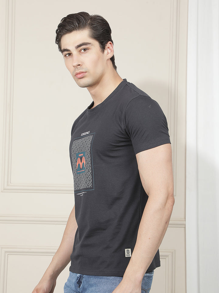 NAVY BLUE PRINTED ROUND TEES