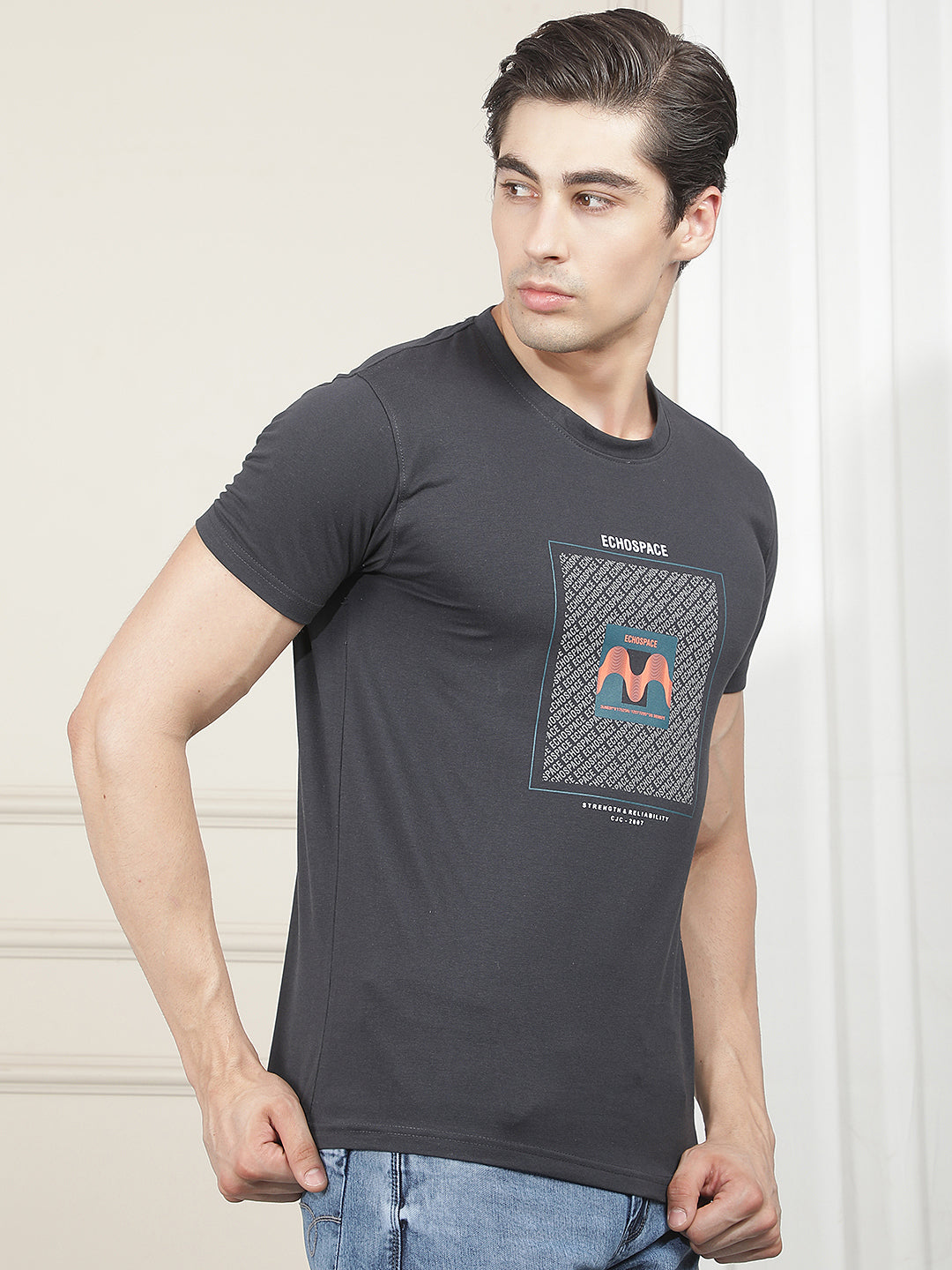 NAVY BLUE PRINTED ROUND TEES