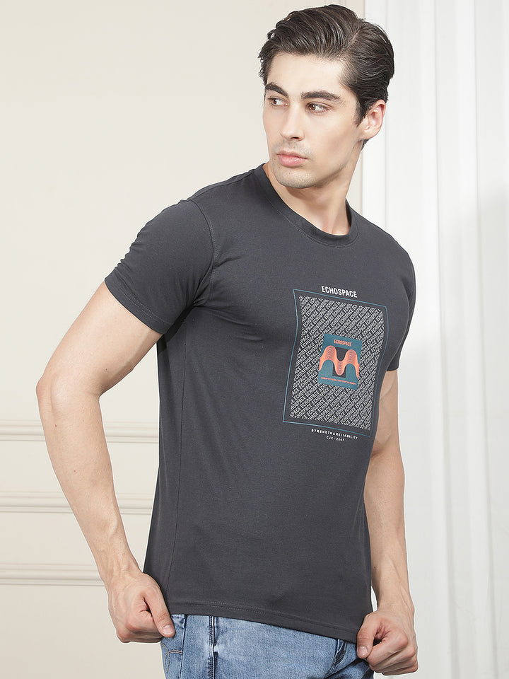 NAVY BLUE PRINTED ROUND TEES