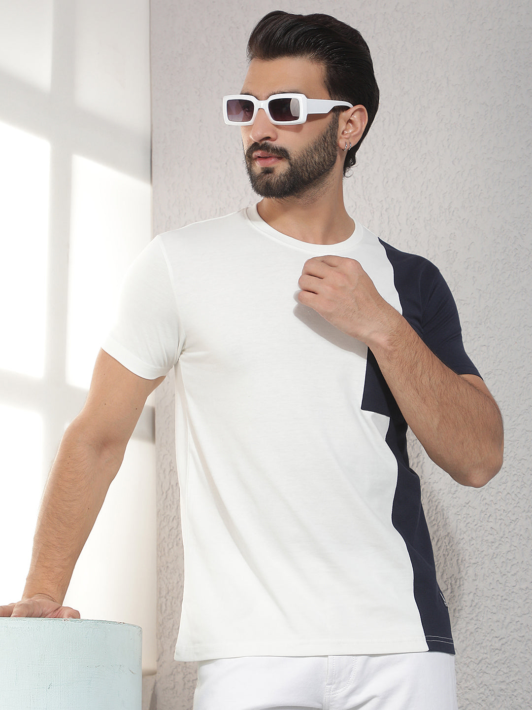 cobb white solid round neck t-shirt