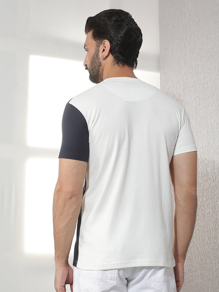 cobb white solid round neck t-shirt