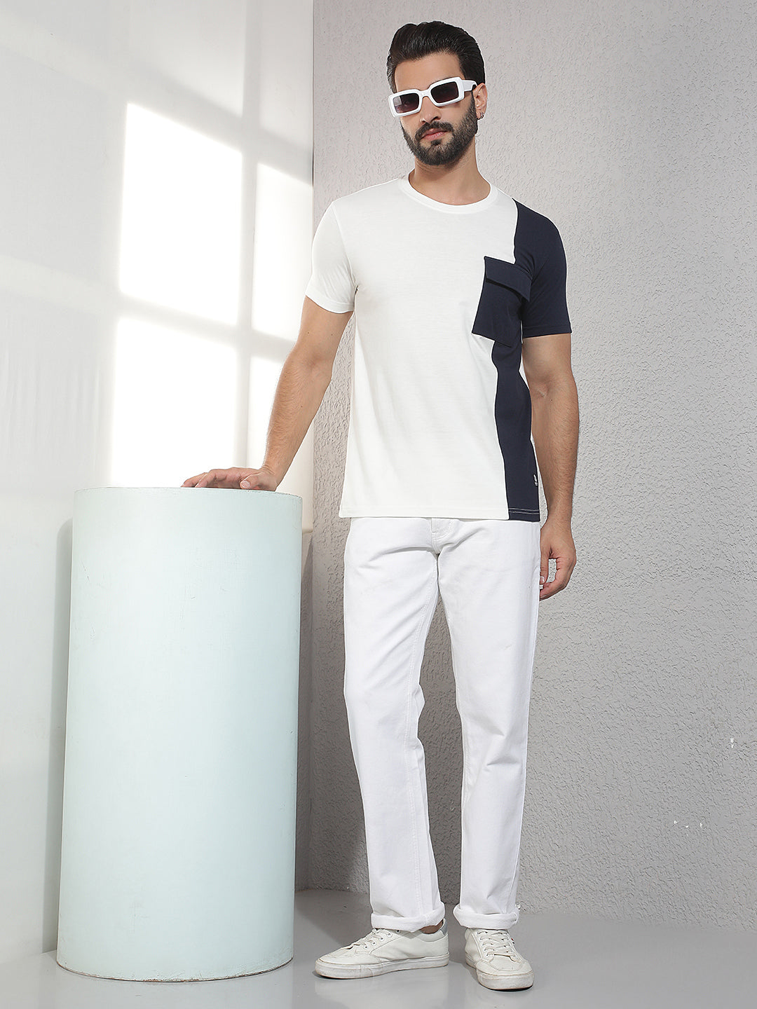 COBB WHITE SOLID ROUND NECK T-SHIRT