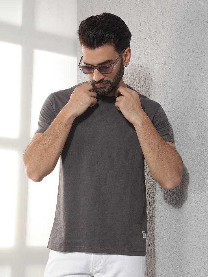 cobb grey solid round neck t-shirt