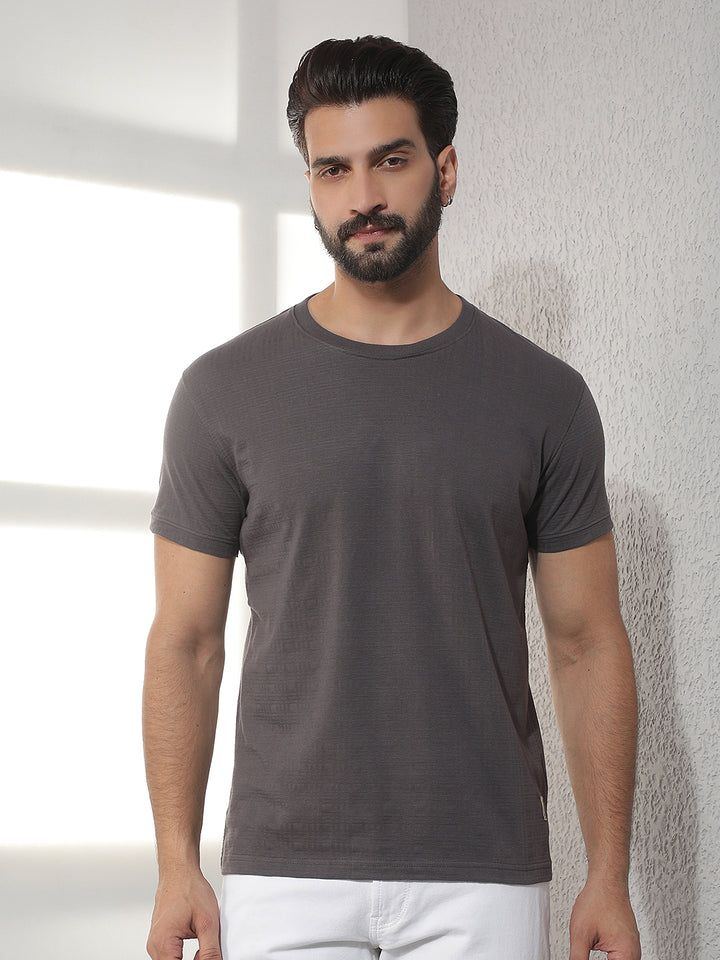 cobb grey solid round neck t-shirt