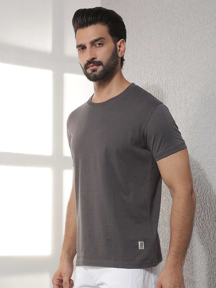 cobb grey solid round neck t-shirt