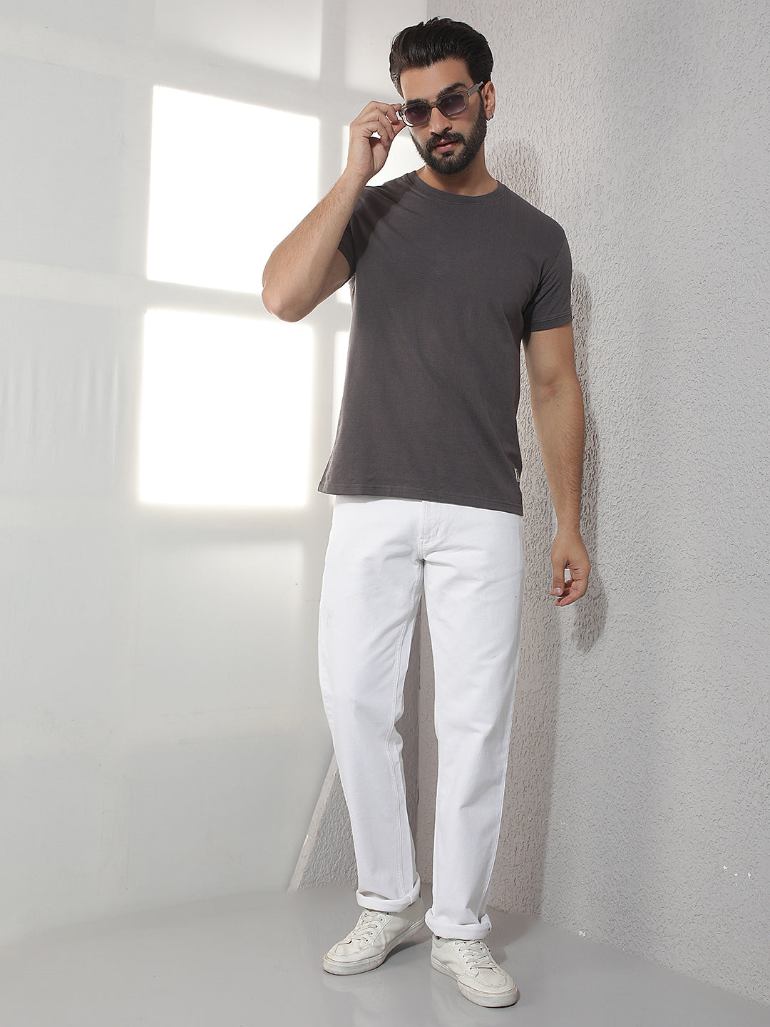 COBB GREY SOLID ROUND NECK T-SHIRT