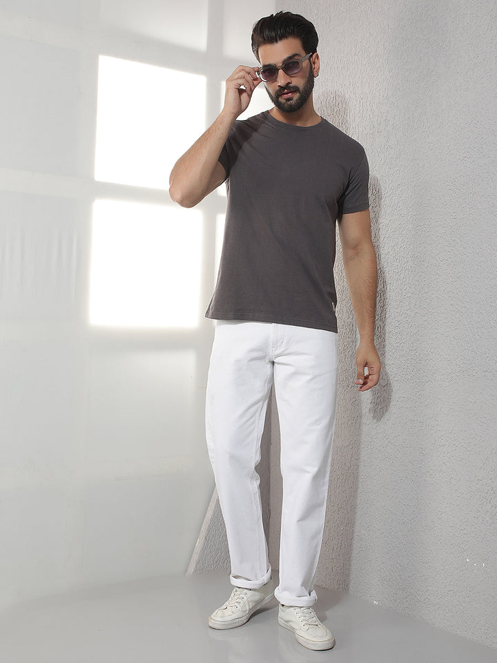 COBB GREY SOLID ROUND NECK T-SHIRT