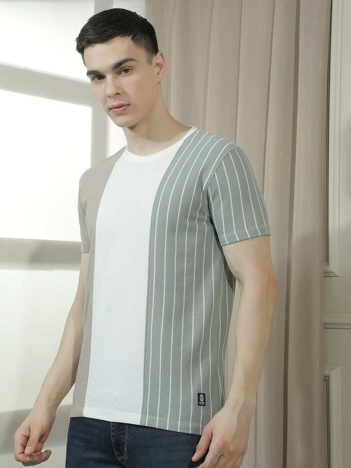 cobb multicolor striped round neck t-shirt