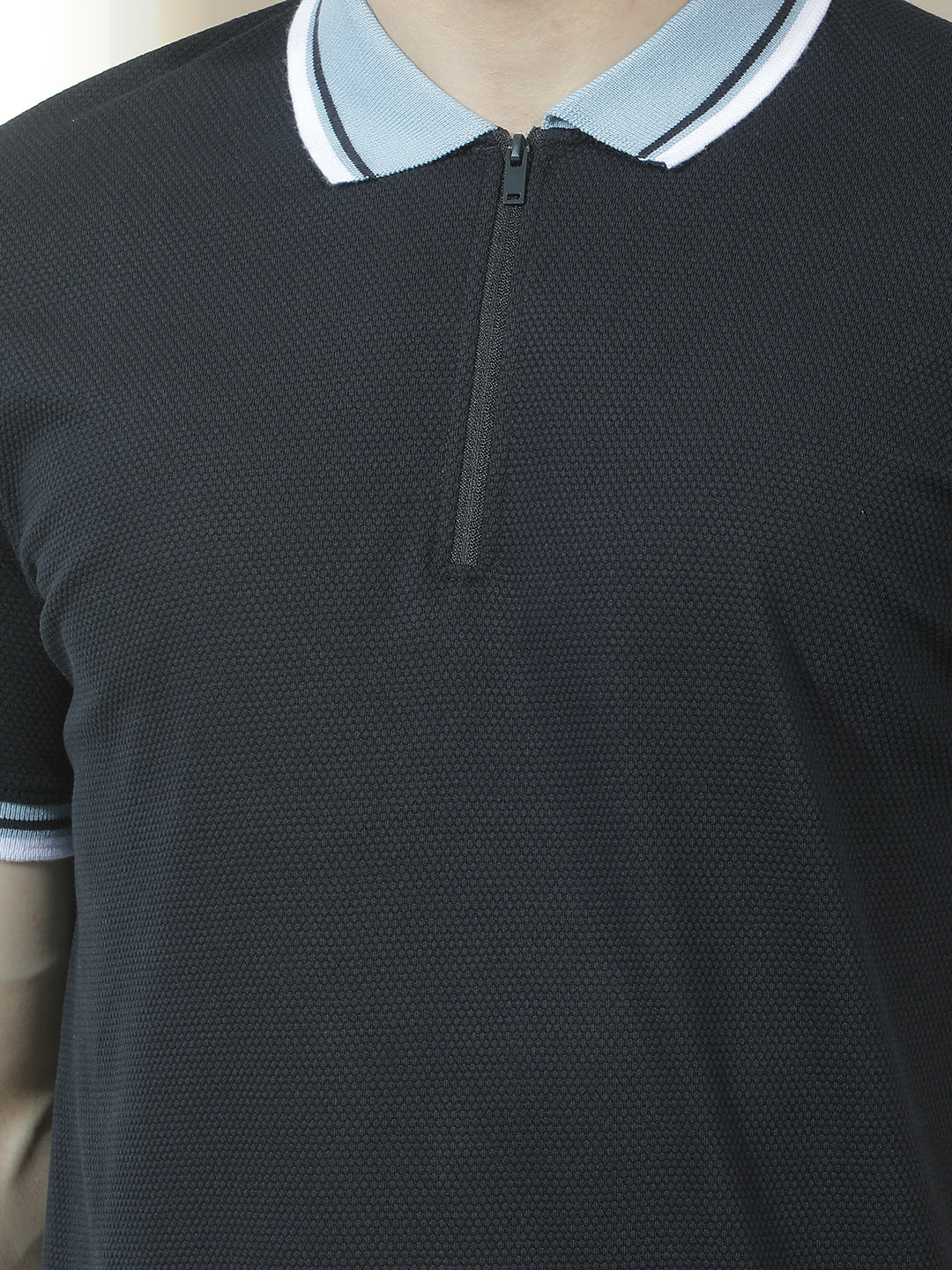 COBB NAVY BLUE SOLID POLO NECK T-SHIRT