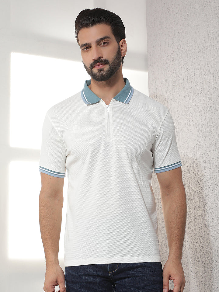 cobb white solid polo neck t-shirt