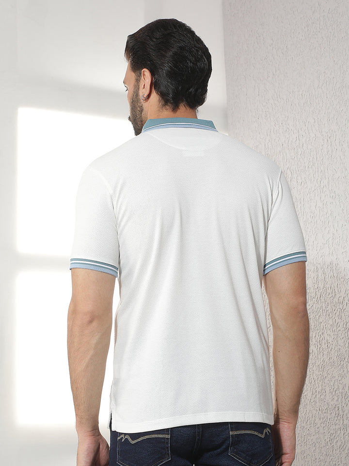 cobb white solid polo neck t-shirt