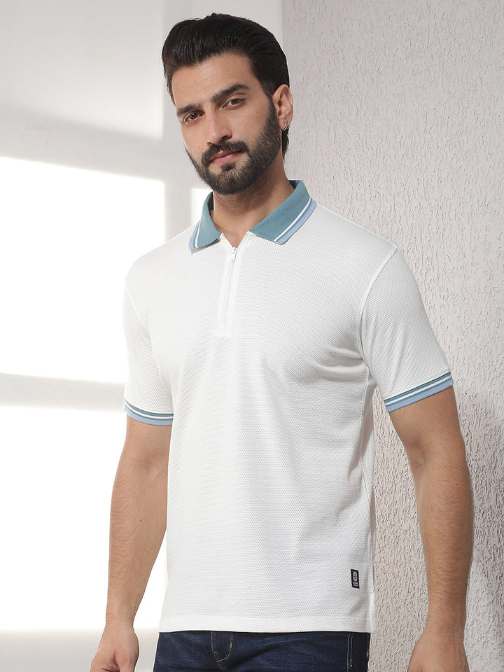 cobb white solid polo neck t-shirt