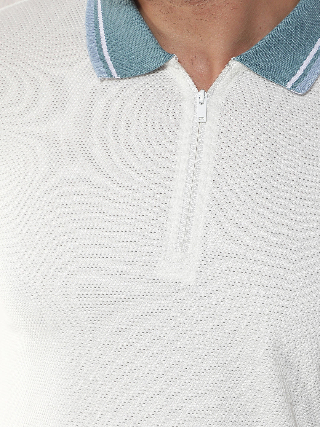 COBB WHITE SOLID POLO NECK T-SHIRT