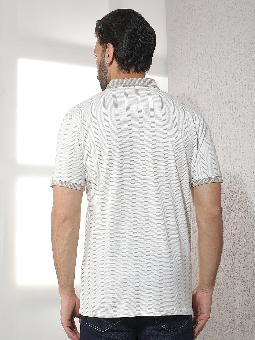 cobb beige striped polo neck t-shirt