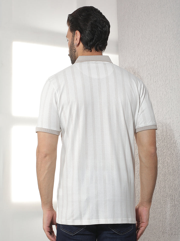 cobb beige striped polo neck t-shirt
