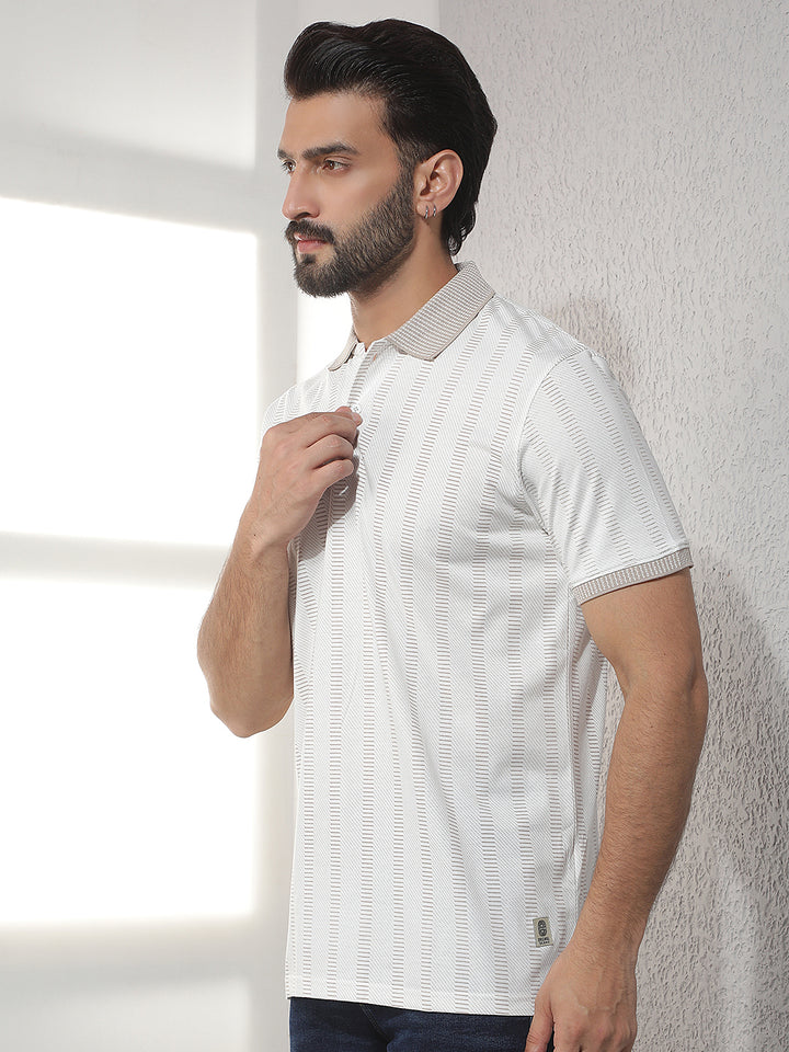 cobb beige striped polo neck t-shirt
