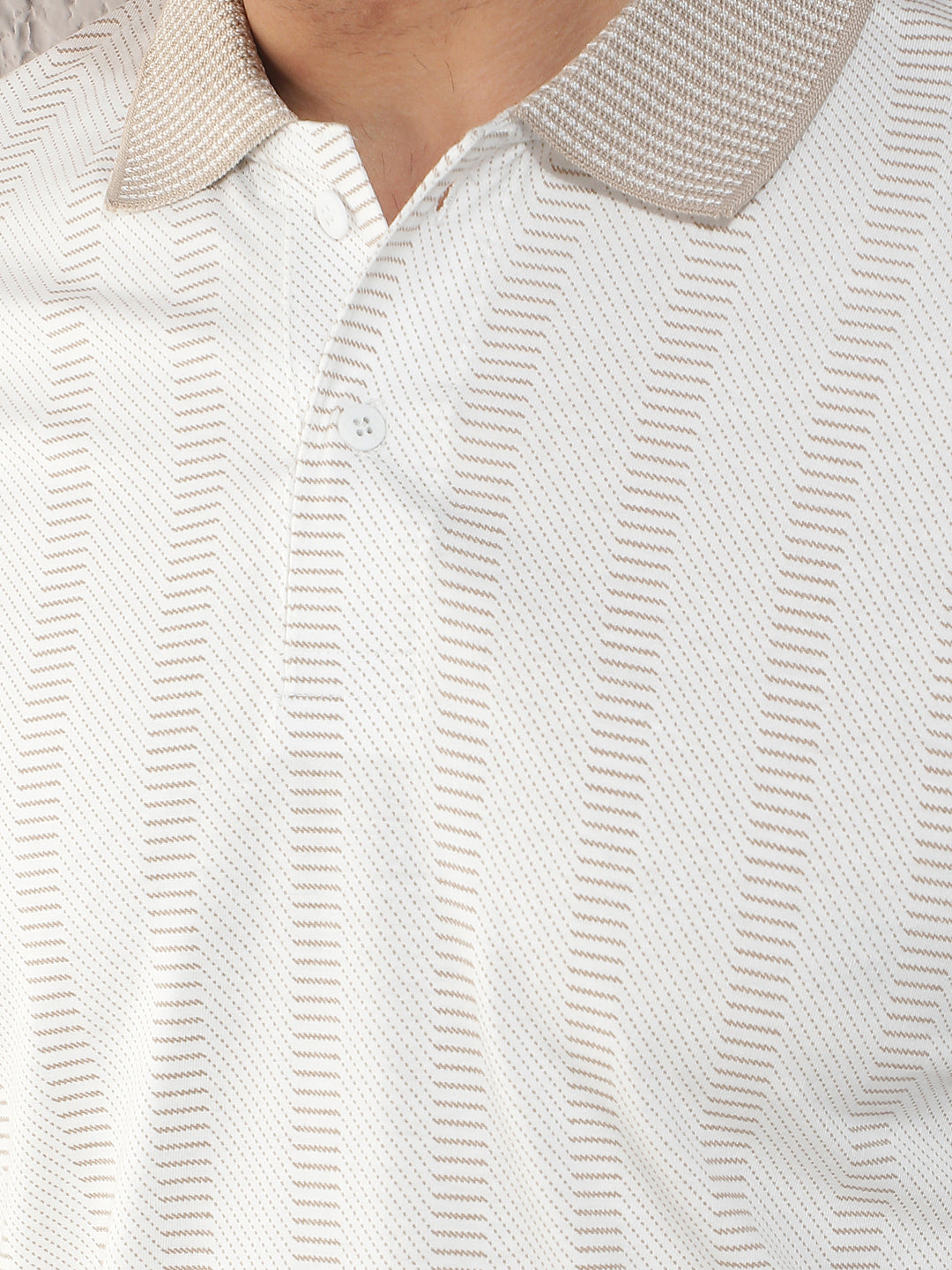 COBB BEIGE STRIPED POLO NECK T-SHIRT