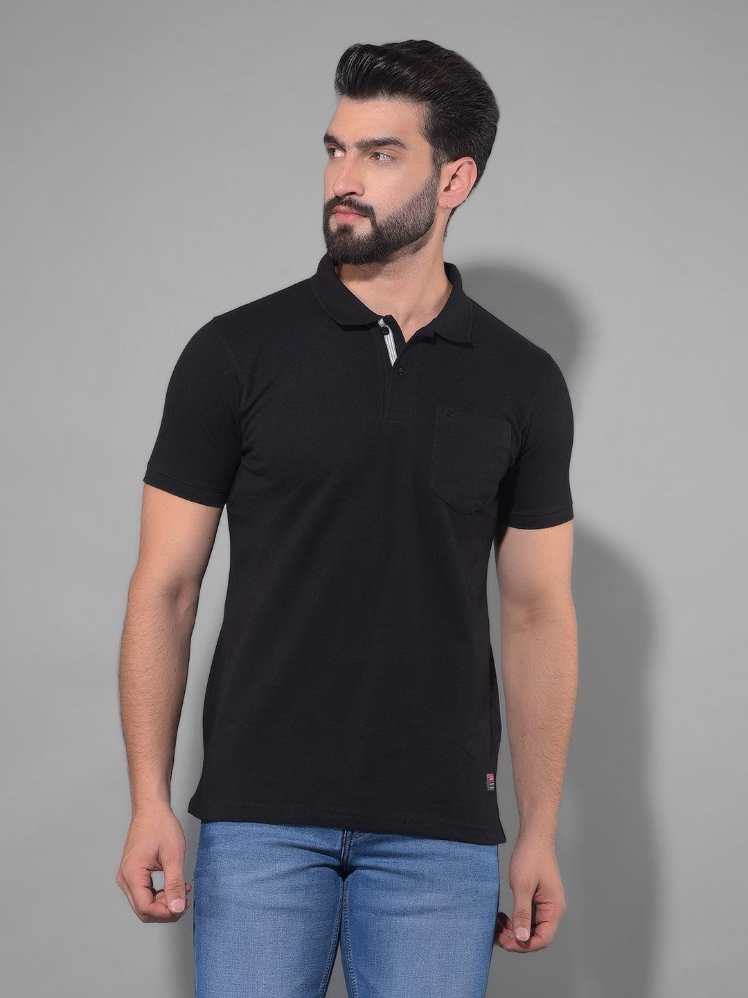 cobb solid black polo neck t-shirt