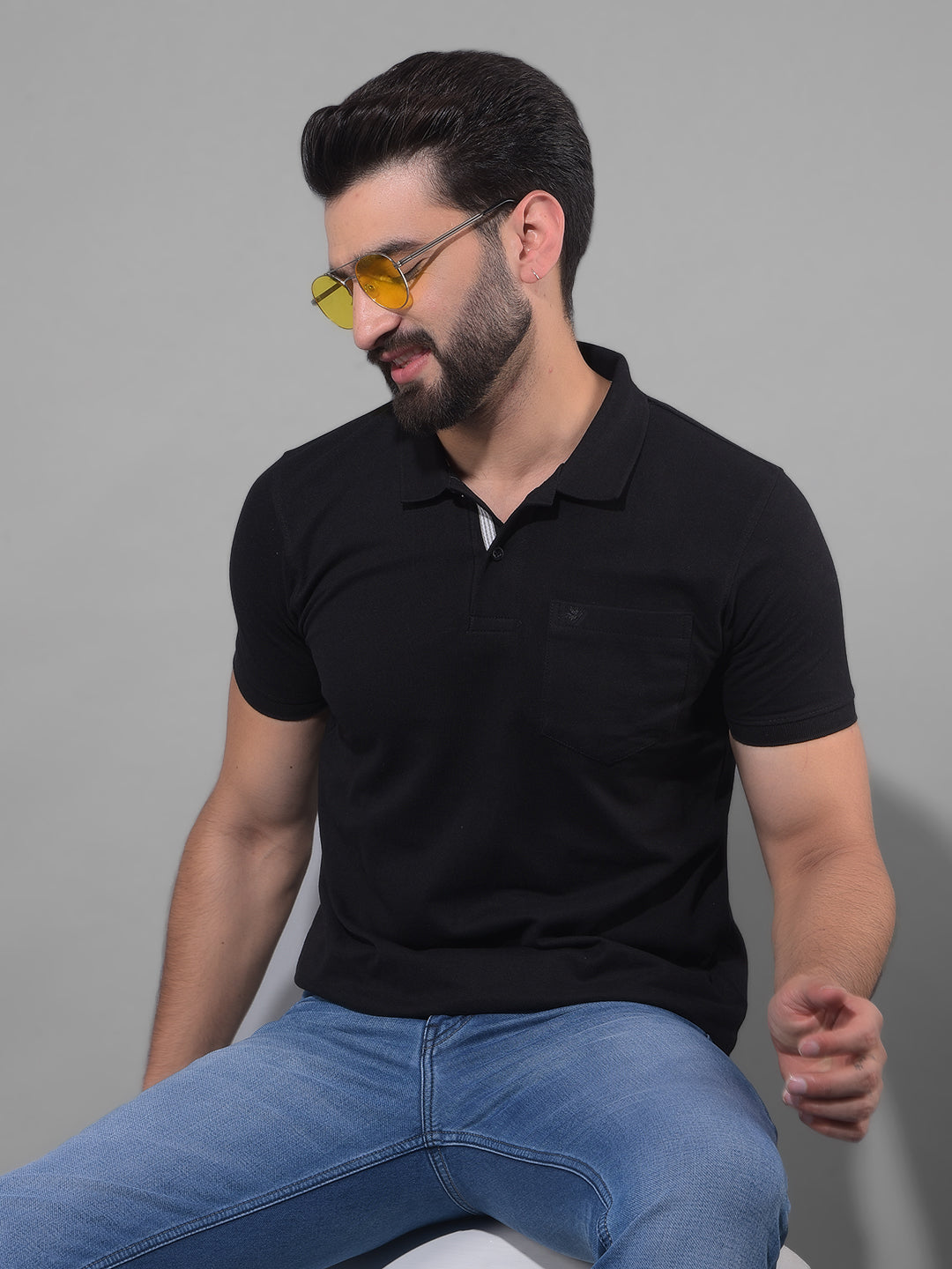 COBB SOLID BLACK POLO NECK T-SHIRT