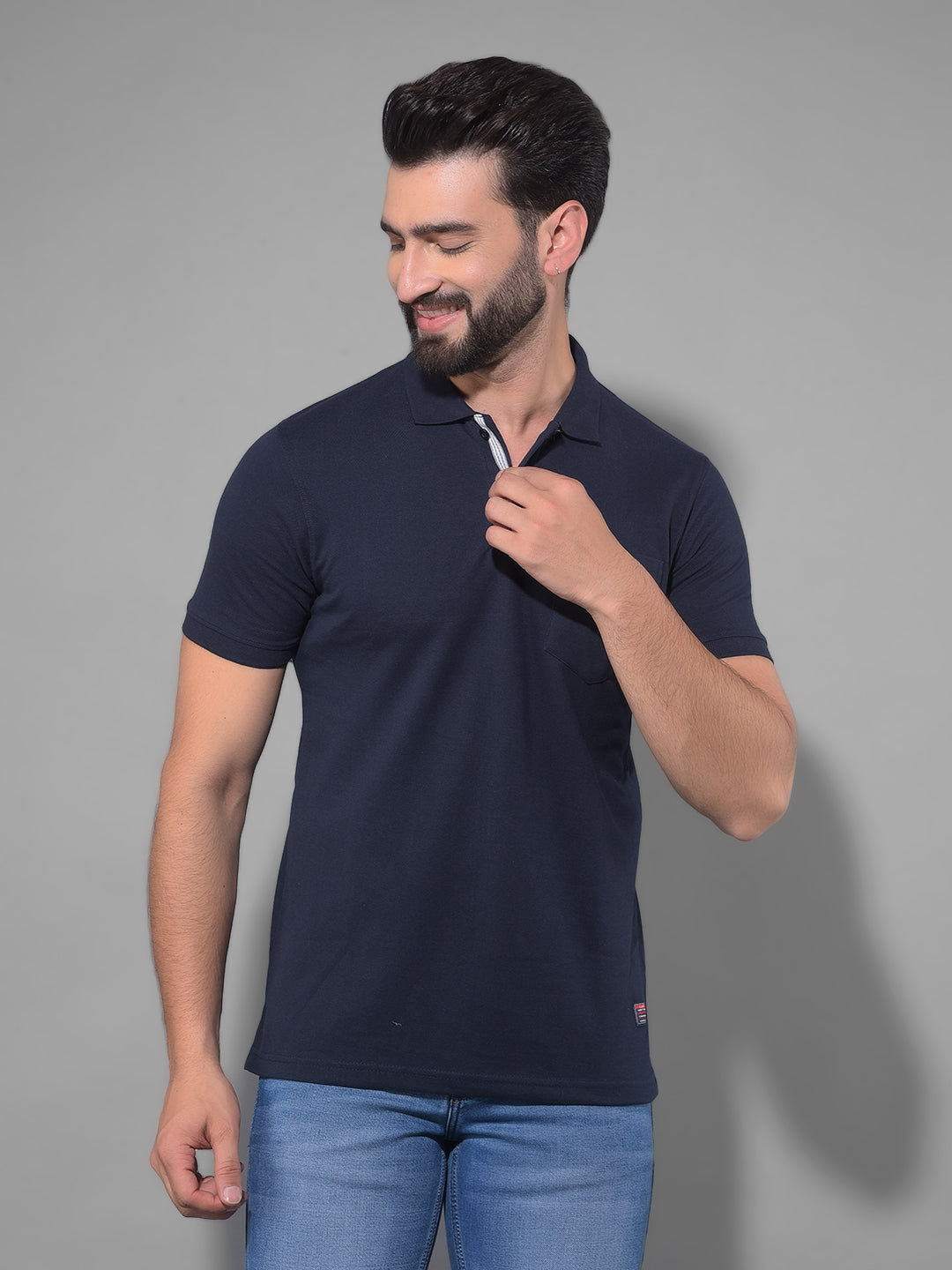 cobb solid navy blue polo neck t-shirt