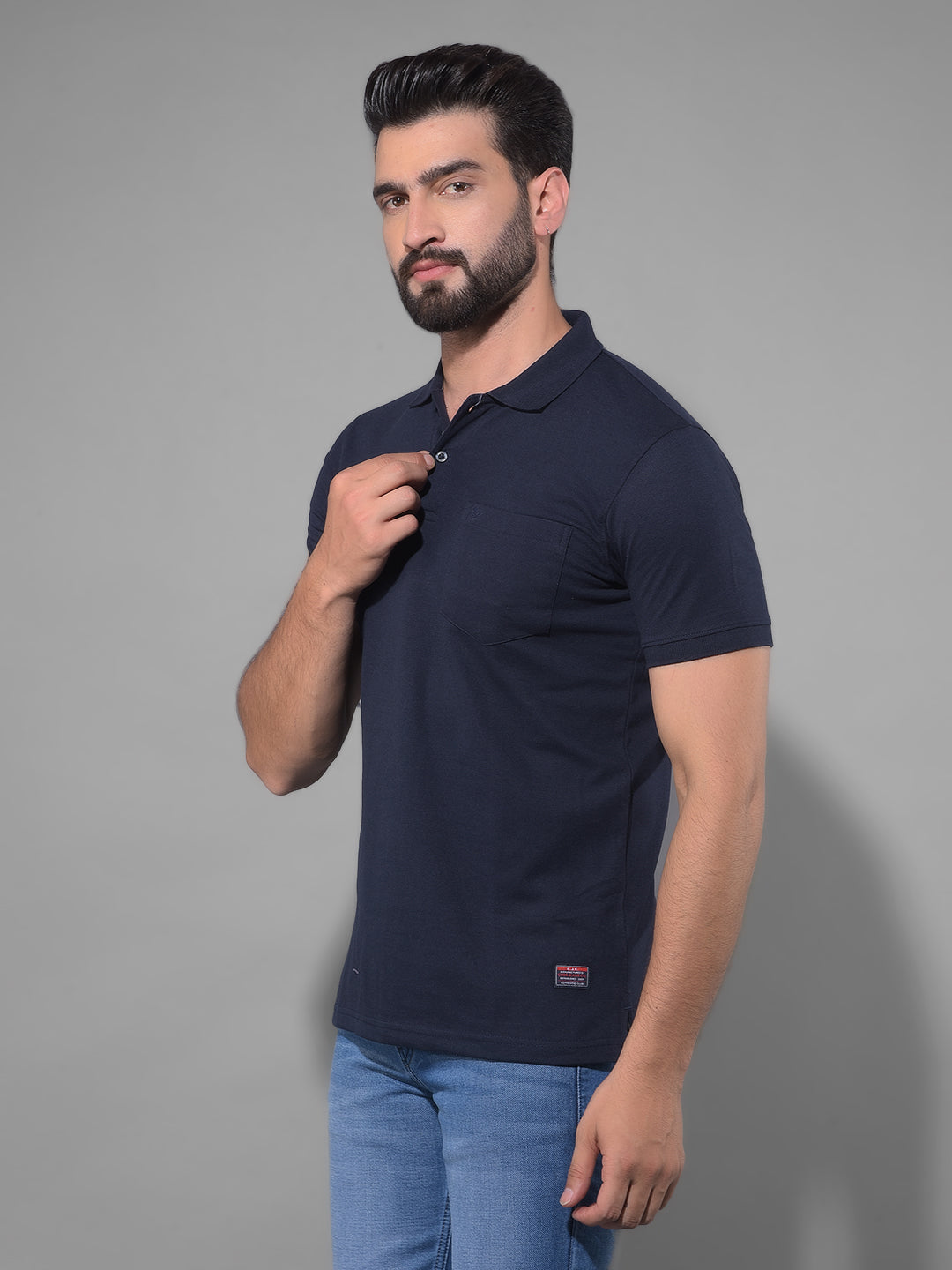 cobb solid navy blue polo neck t-shirt