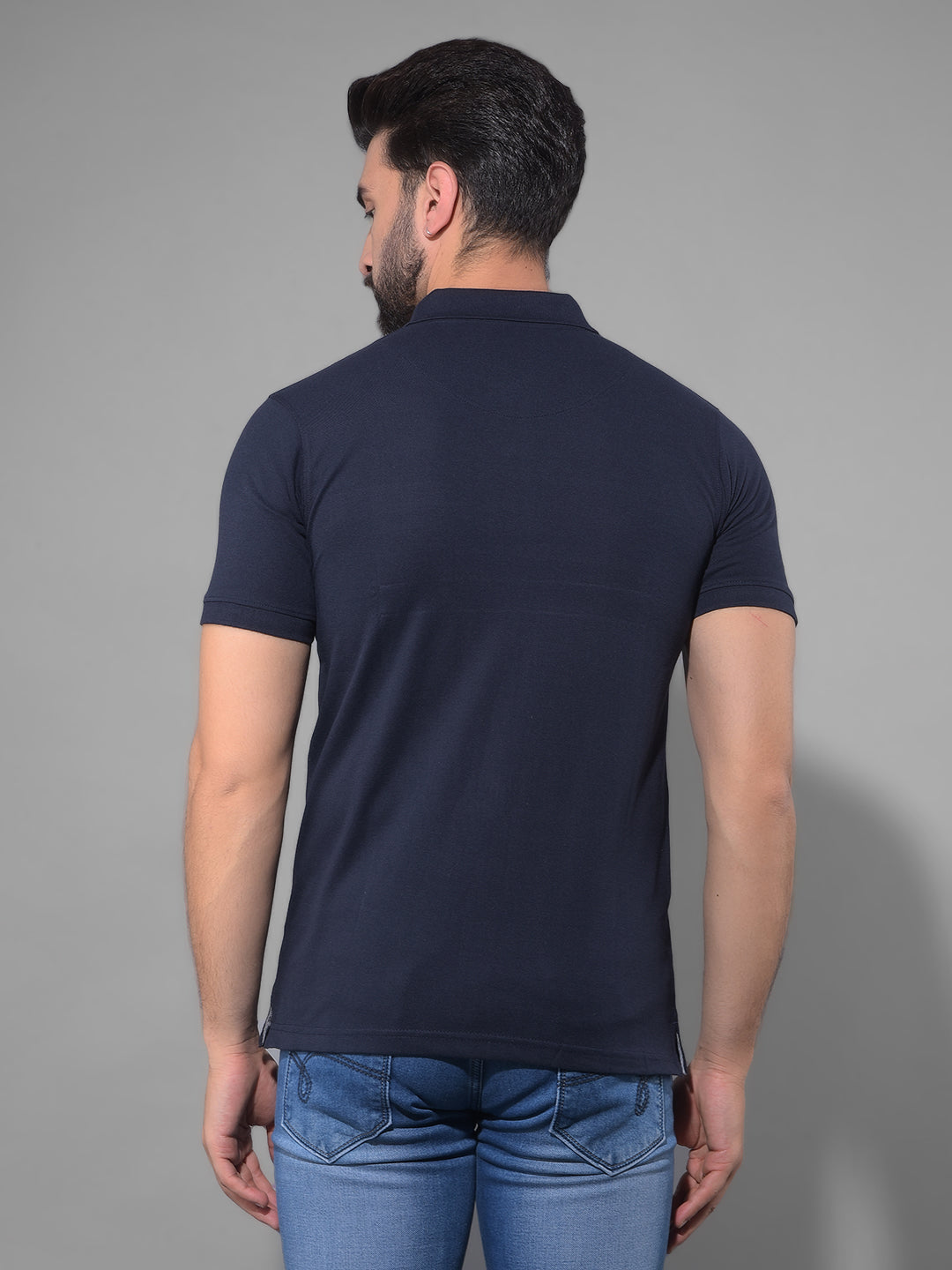 cobb solid navy blue polo neck t-shirt