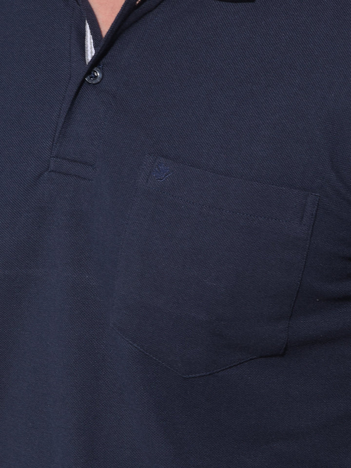 cobb solid navy blue polo neck t-shirt