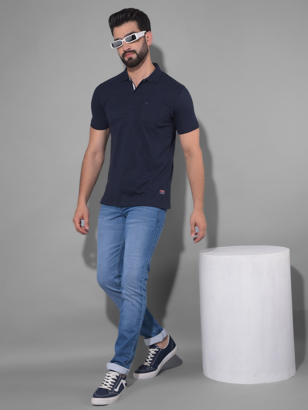 COBB SOLID NAVY BLUE POLO NECK T-SHIRT