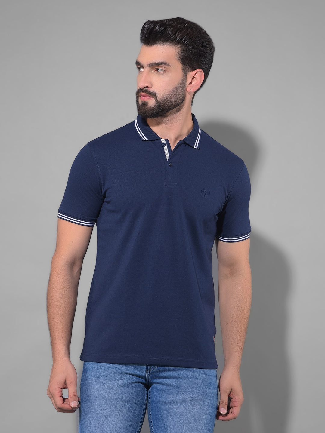 cobb solid blue polo neck t-shirt