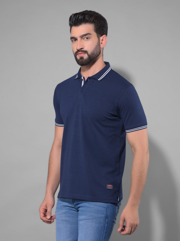 cobb solid blue polo neck t-shirt