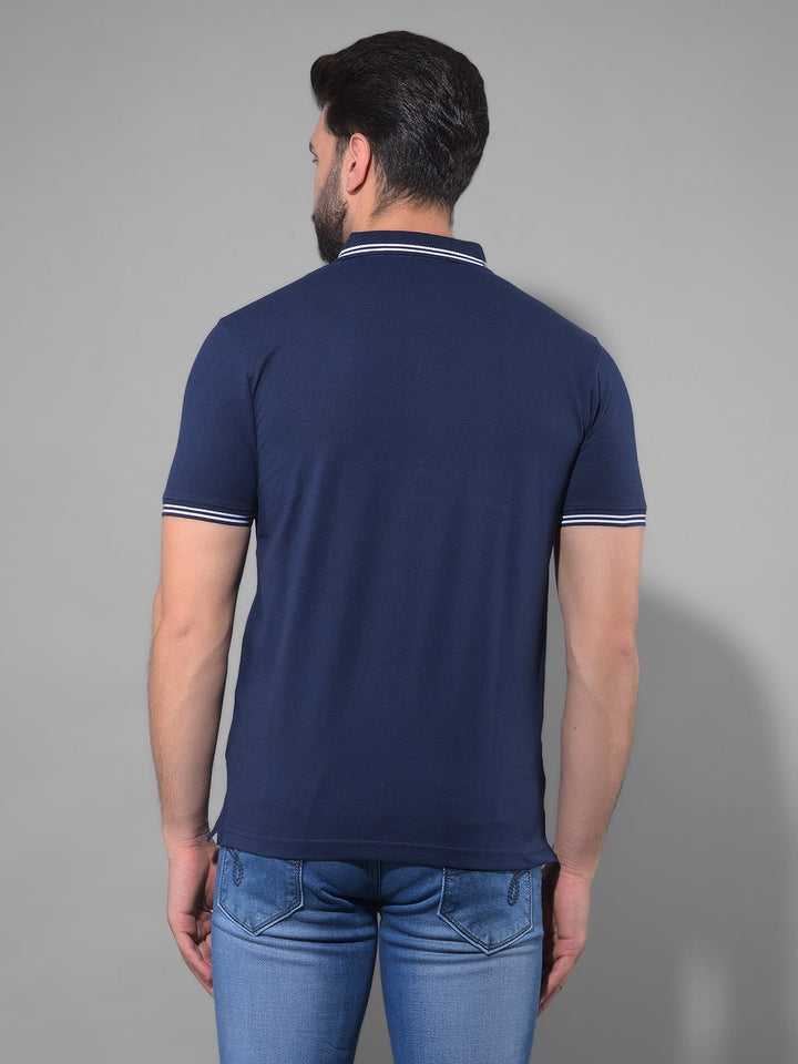 cobb solid blue polo neck t-shirt