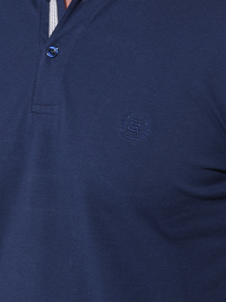 cobb solid blue polo neck t-shirt