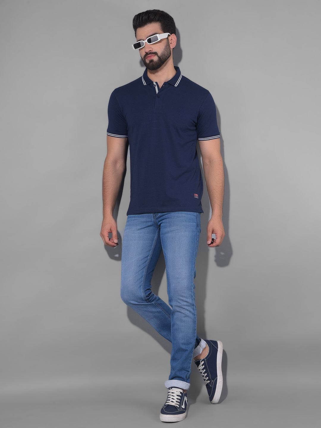 COBB SOLID BLUE POLO NECK T-SHIRT