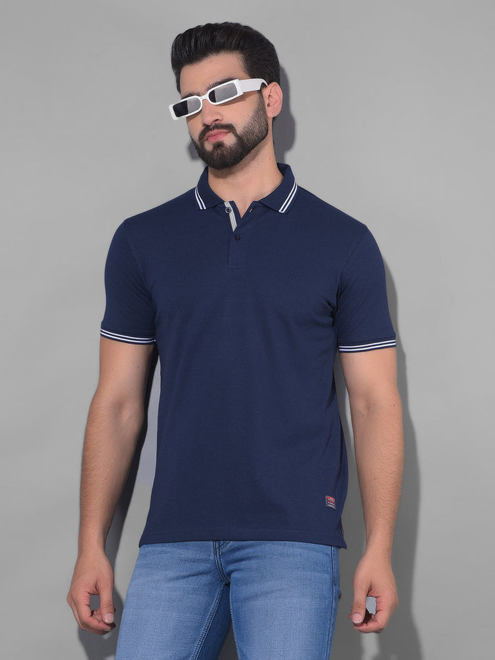 COBB SOLID BLUE POLO NECK T-SHIRT