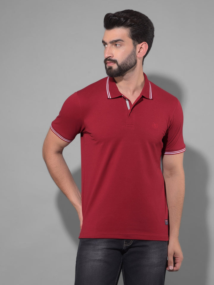 cobb solid maroon polo neck t-shirt