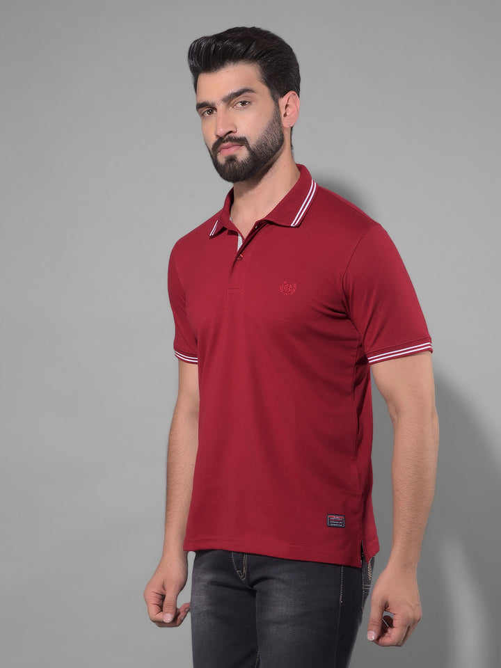 cobb solid maroon polo neck t-shirt