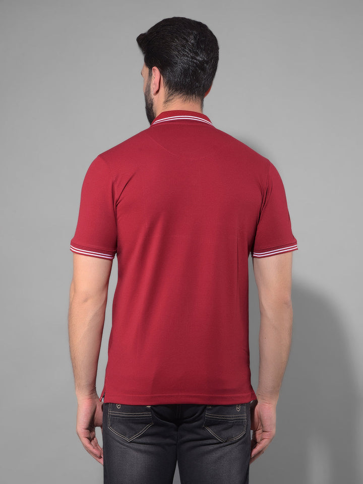 cobb solid maroon polo neck t-shirt