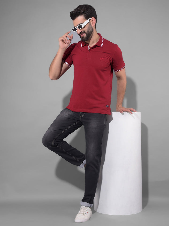 COBB SOLID MAROON POLO NECK T-SHIRT