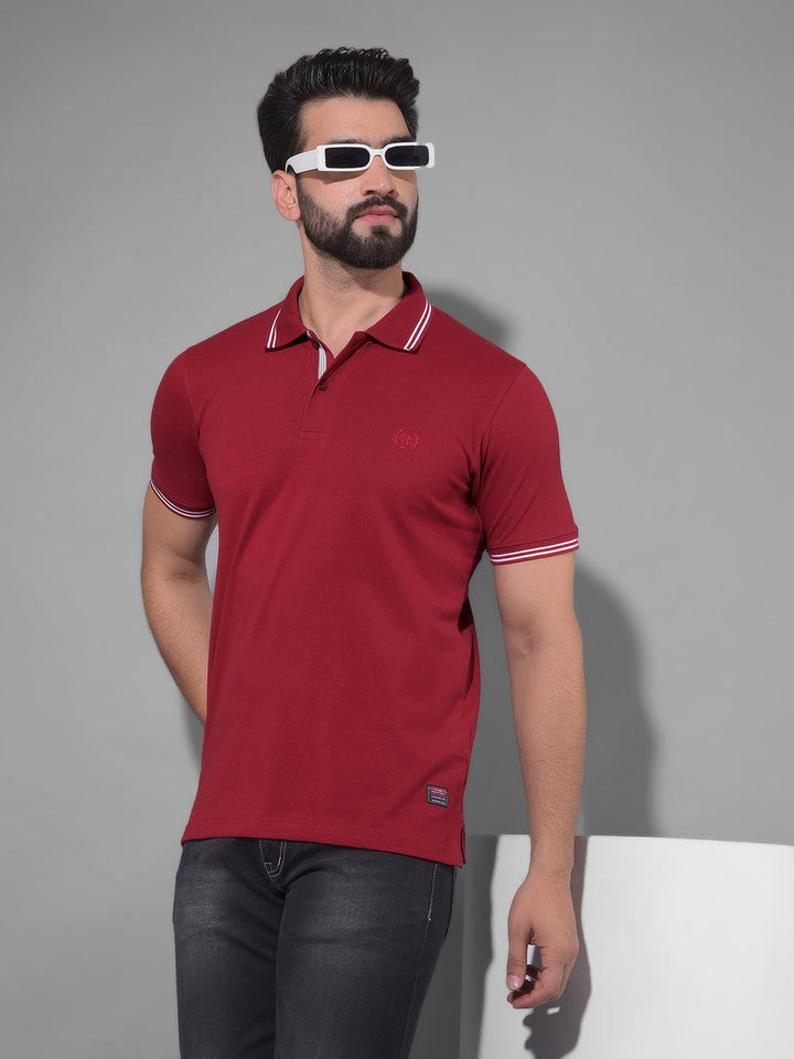 COBB SOLID MAROON POLO NECK T-SHIRT