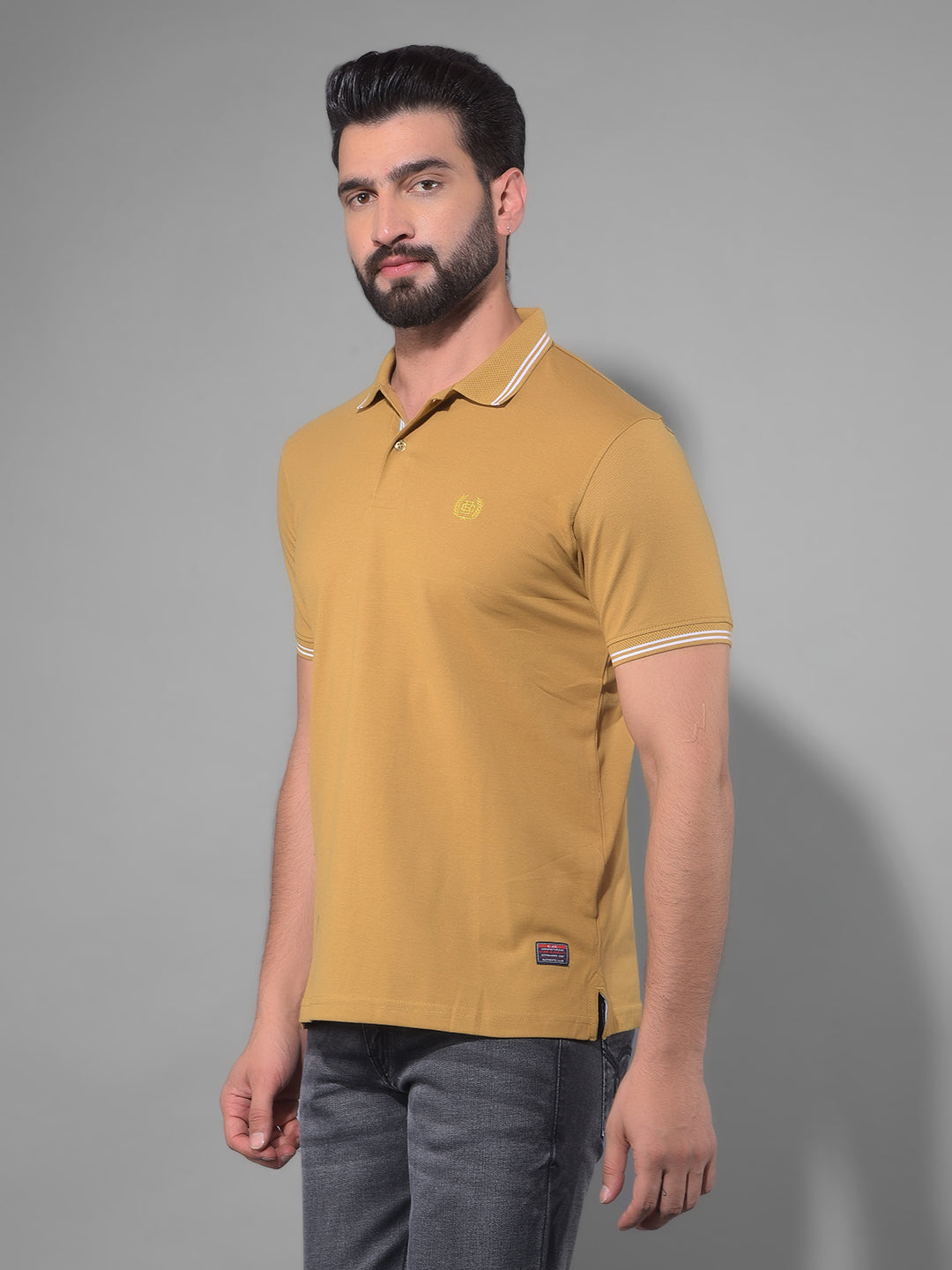 cobb solid dusty mustard polo neck t-shirt