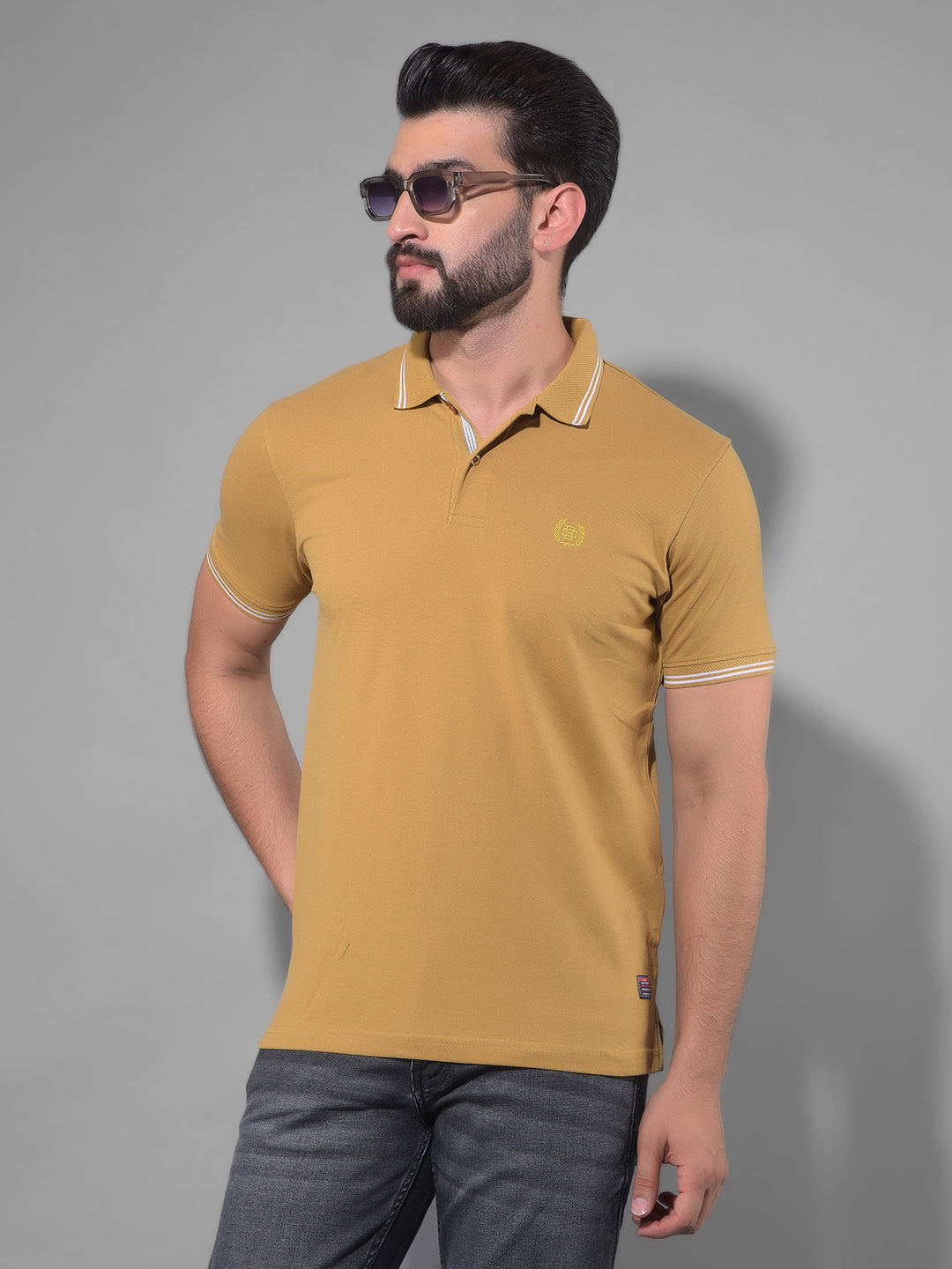 COBB SOLID DUSTY MUSTARD POLO NECK T-SHIRT