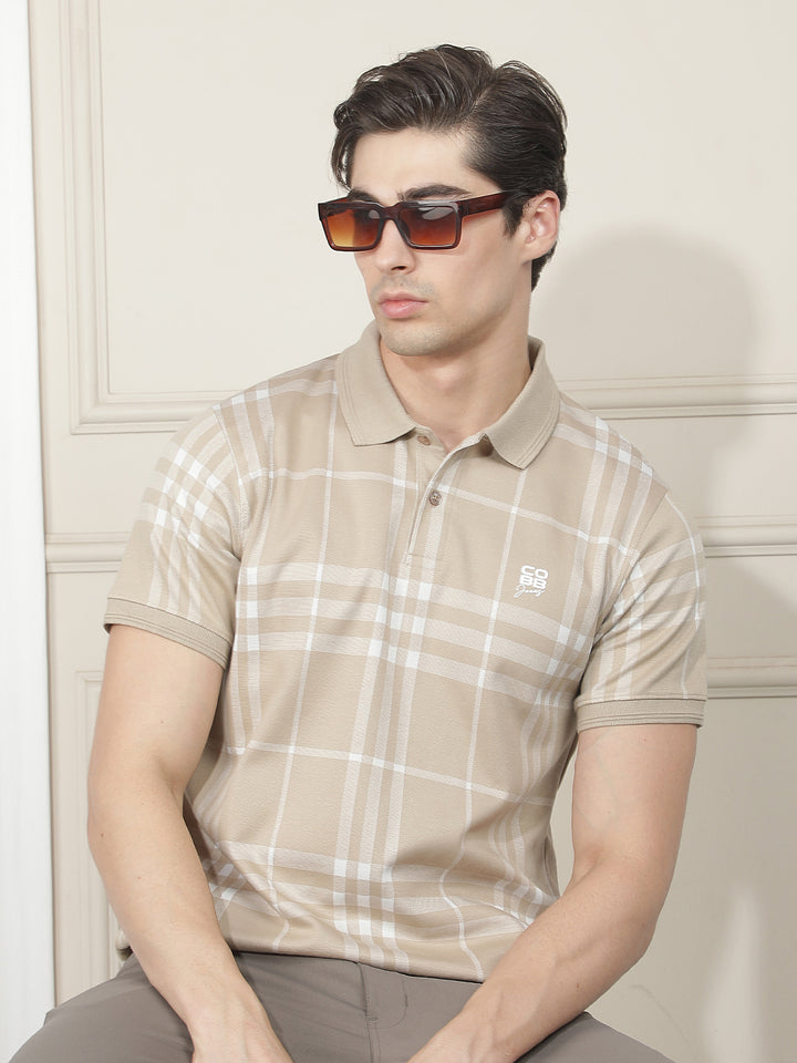 beige checked polo t-shirt