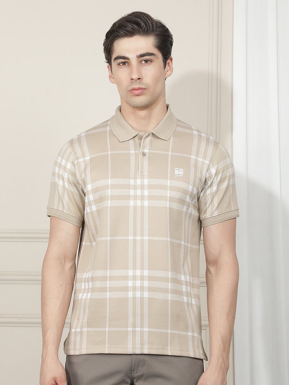beige checked polo t-shirt