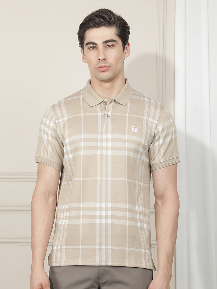 beige checked polo t-shirt