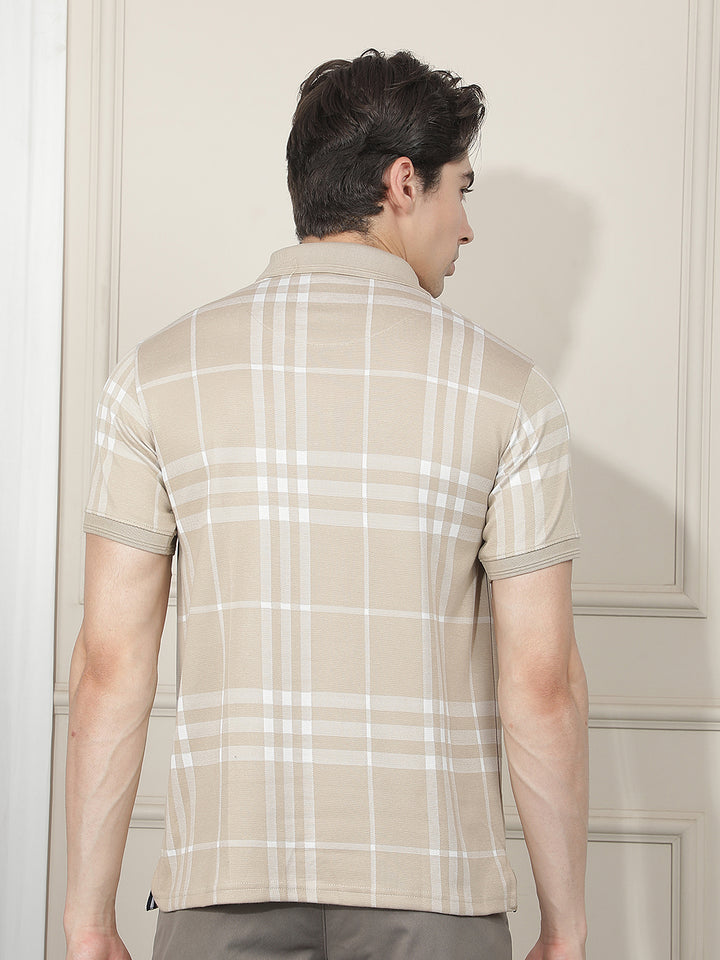 beige checked polo t-shirt