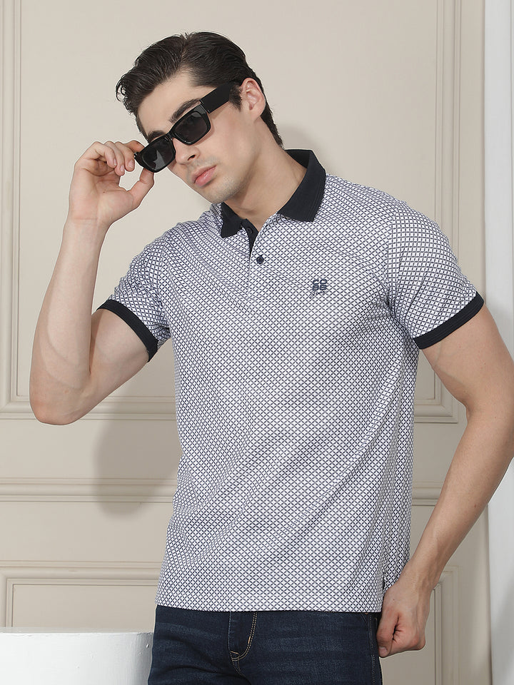 white printed polo t-shirt