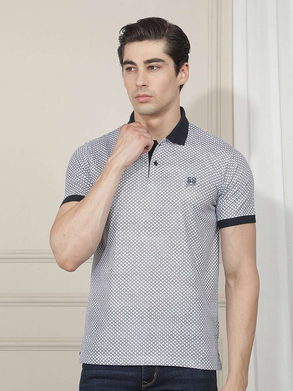 white printed polo t-shirt