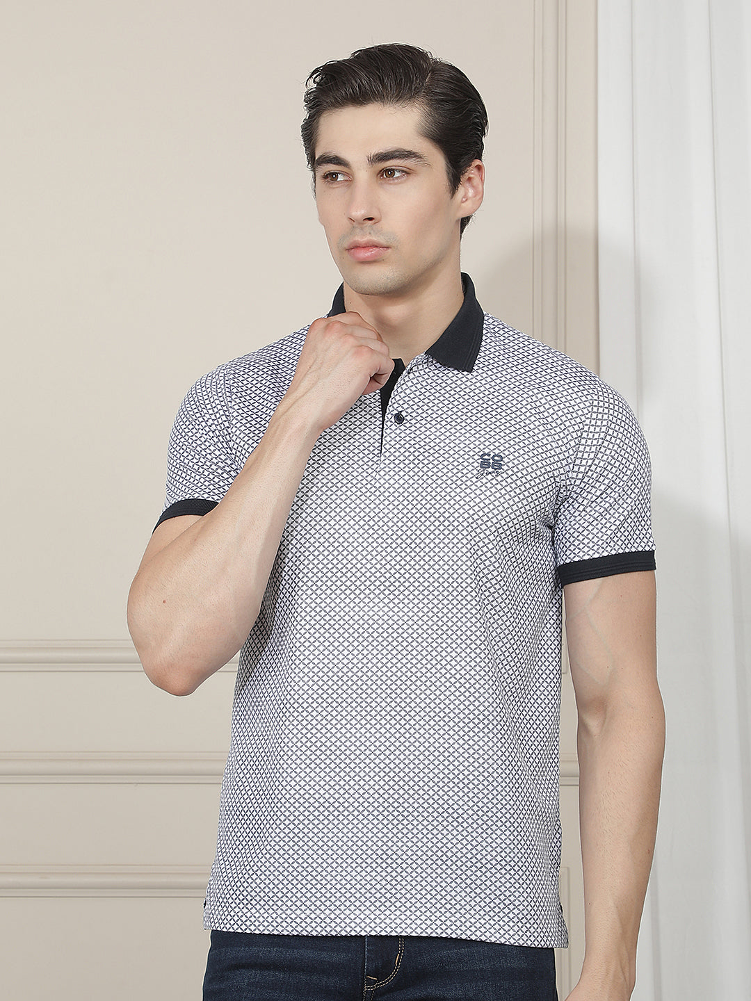 white printed polo t-shirt