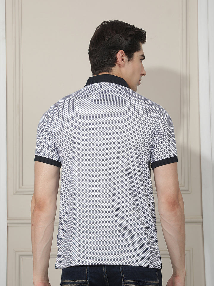 white printed polo t-shirt